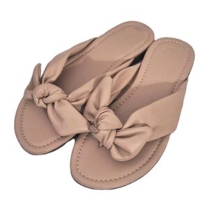 ShuShop Dharma Blush Pink Faux Leather Bow Strap Slides Flip Flop Sandals 7.5